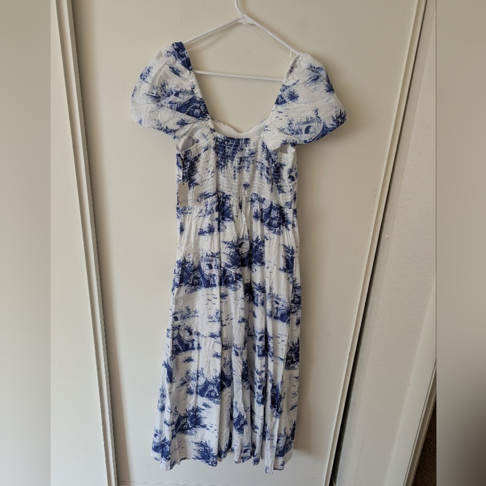 Bailey Blue Women L Blue White Toile Maxi Dress 100% Cotton Cottage Coquette NWT - Picture 3 of 6